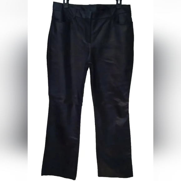 Vtg Express Genuine Leather Pants Black Bootcut Womens Size 9/10 Raw Hem - Picture 1 of 6